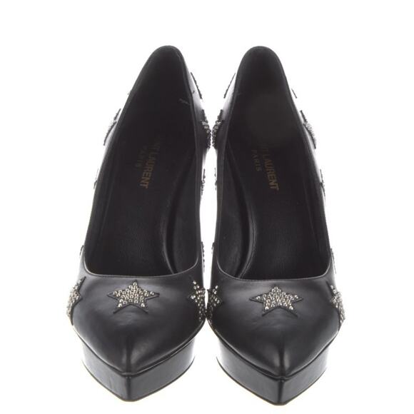 Saint Laurent Paris 38 / 8 Heels Black Leather Star Studded Pumps Stilletos - Picture 3 of 8